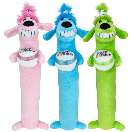 Multipet Loofa Dog Birthday Plush Dog Toy Assrt. Colors 12"