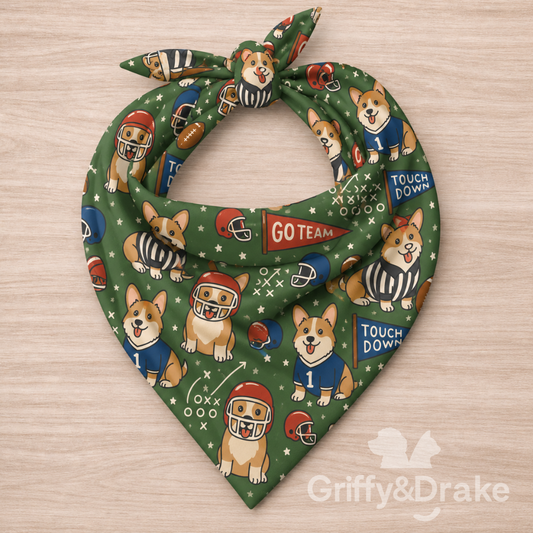 Dog Bandana — End Zone Zoomies Print (Green), Medium