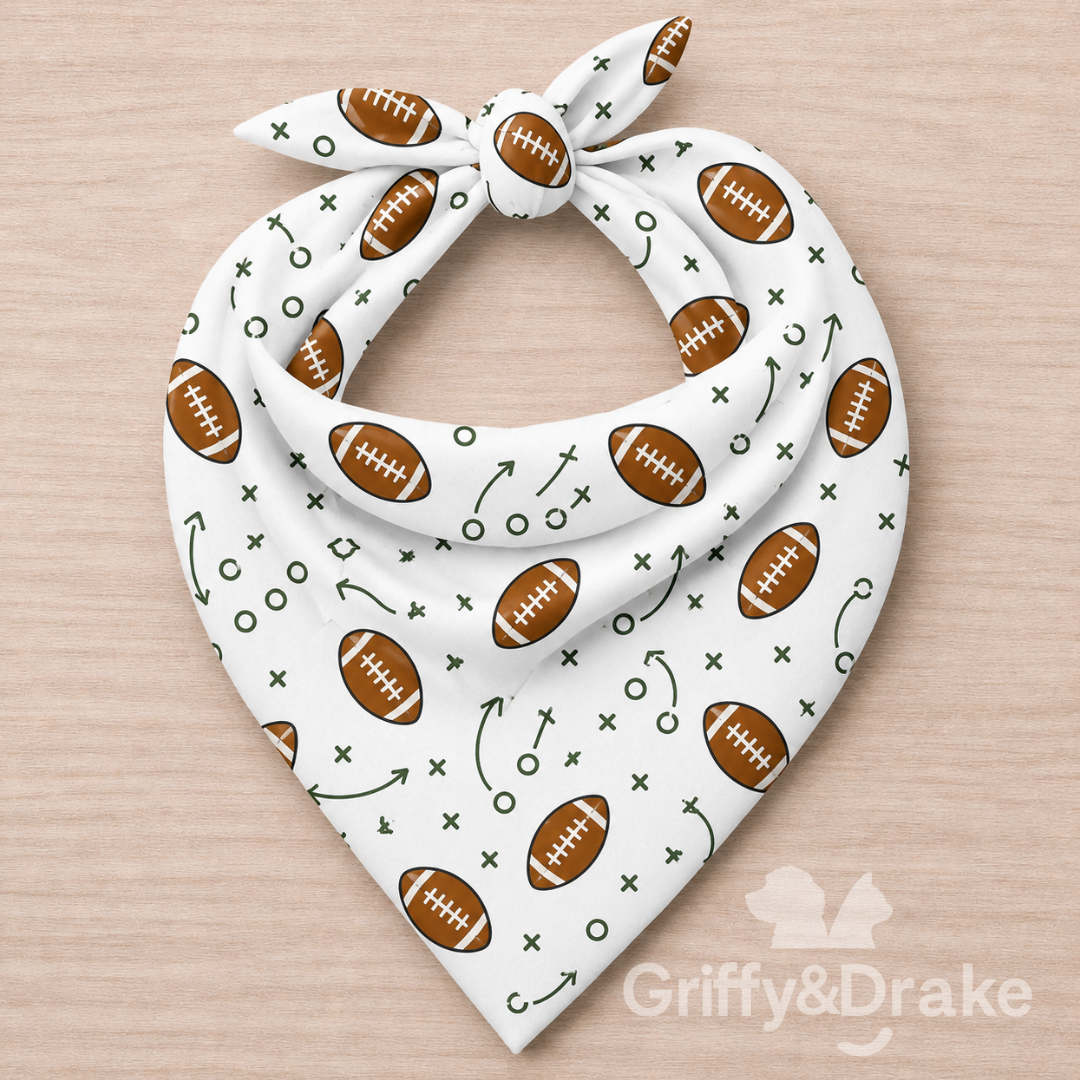 Dog Bandana — End Zone Zoomies Print (White), Large