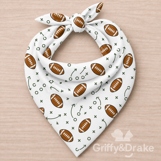 Dog Bandana — End Zone Zoomies Print (White), Small