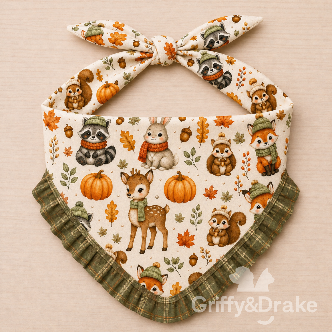 Dog Ruffle Bandana — Fall Forest Friends | Medium