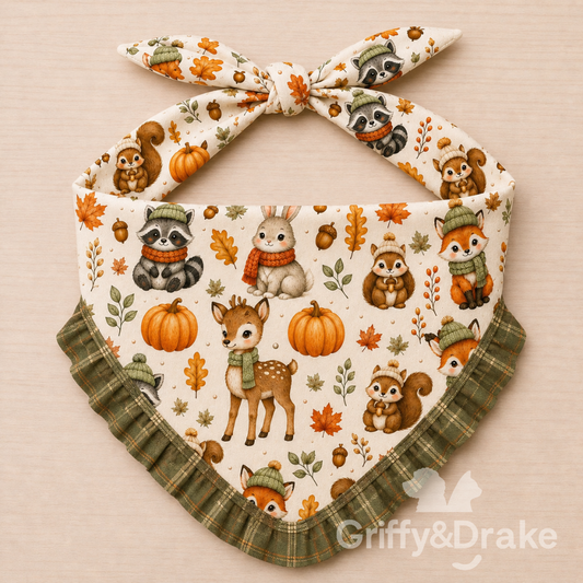 Dog Ruffle Bandana — Fall Forest Friends | Large