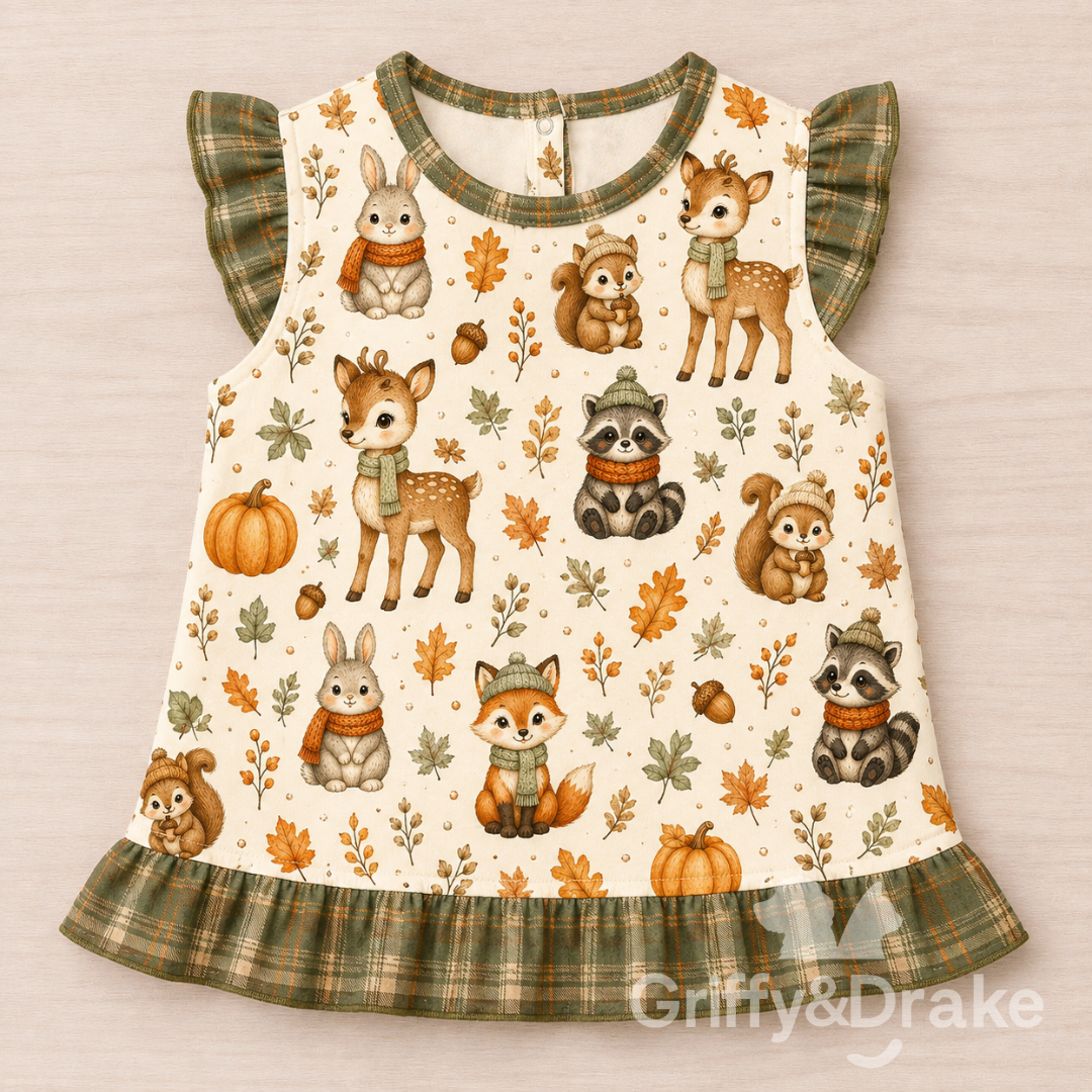 Dog Ruffle Shirt — Fall Forest Friends | Medium