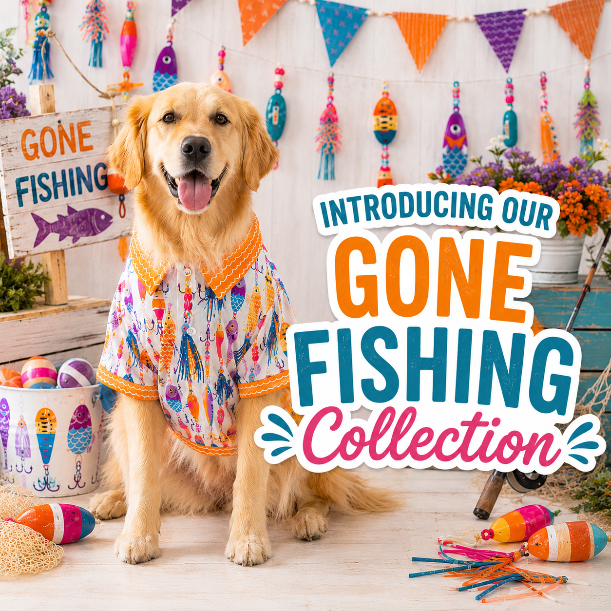 Dog Bandana — Gone Fishing Lure Print, Large