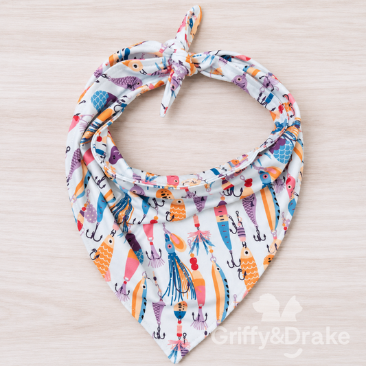 Dog Bandana — Gone Fishing Lure Print, Large