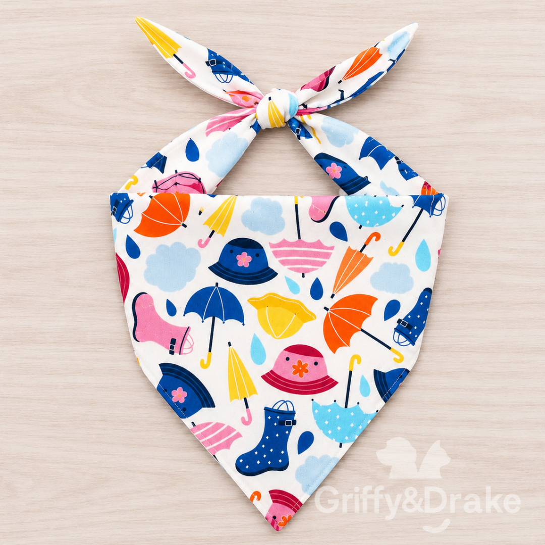 Dog Bandana — Paws for Puddles Rain Print, Medium