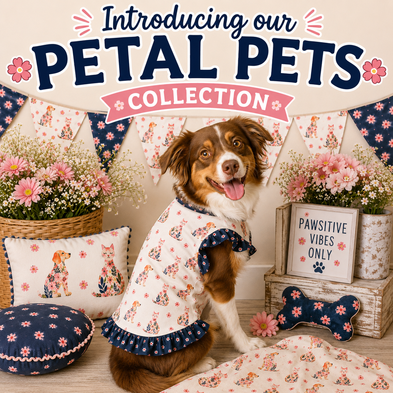 Dog Sailor Bow — Petal Pets Floral Print, Large