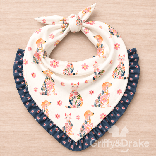 Dog Ruffle Bandana — Petal Pets Floral Print, Medium
