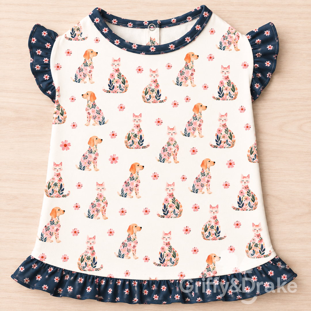 Dog Ruffle Shirt — Petal Pets Floral Print, Medium