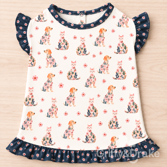 Dog Ruffle Shirt — Petal Pets Floral Print, Medium