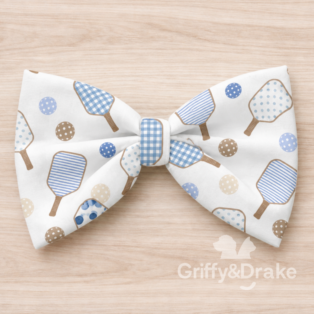 Dog Bow Tie — Pickleball Pals Gingham Print, Small