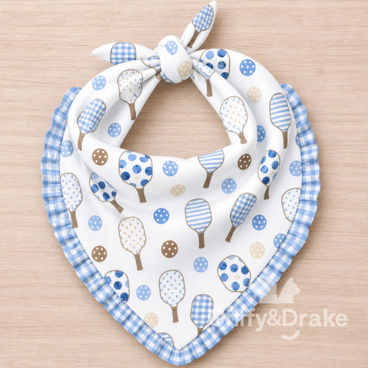 Dog Ruffle Bandana — Pickleball Pals Gingham Print, Large