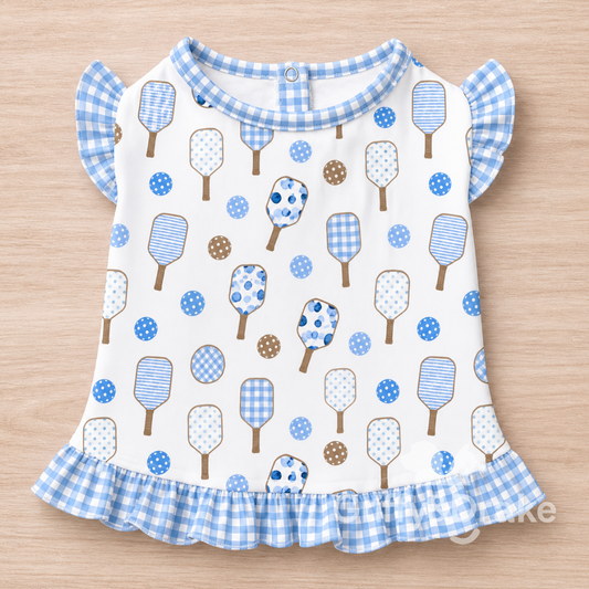 Dog Ruffle Shirt — Pickleball Pals Gingham Print, Medium