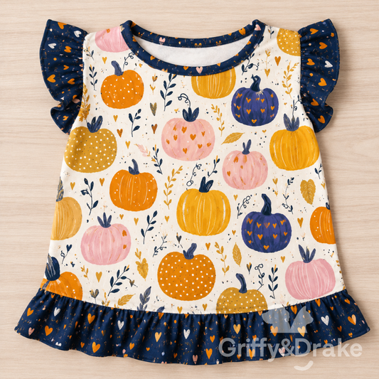 Dog Ruffle Shirt — Pretty Pumpkins Print | Small | Rocky's Style Squad
