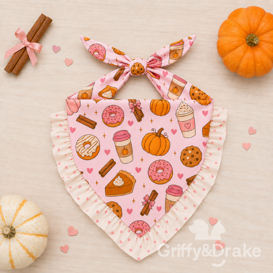 Dog Ruffle Bandana — Pumpkin Spice Print | Large