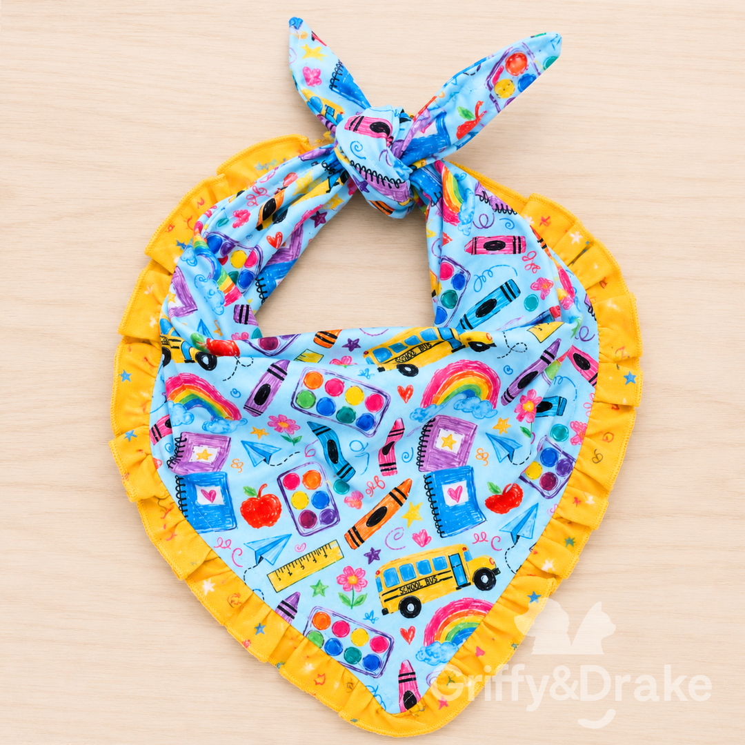 Dog Ruffle Bandana — Teacher's Pet Print, Large