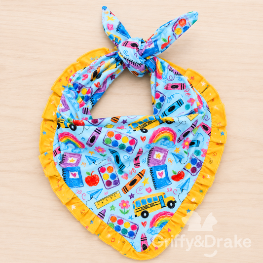Dog Ruffle Bandana — Teacher's Pet Print, Large