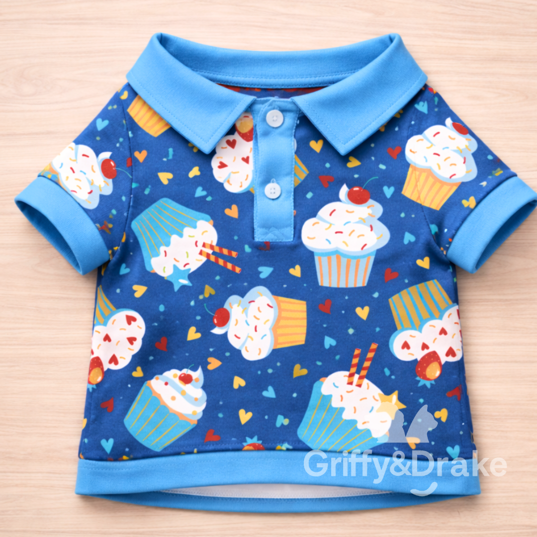 Dog Collar Shirt — Cupcakes & Cuddles Birthday Print, Medium