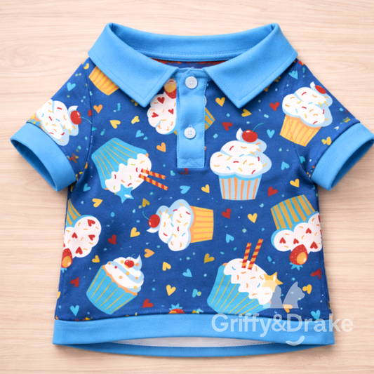 Dog Collar Shirt — Cupcakes & Cuddles Birthday Print, Medium
